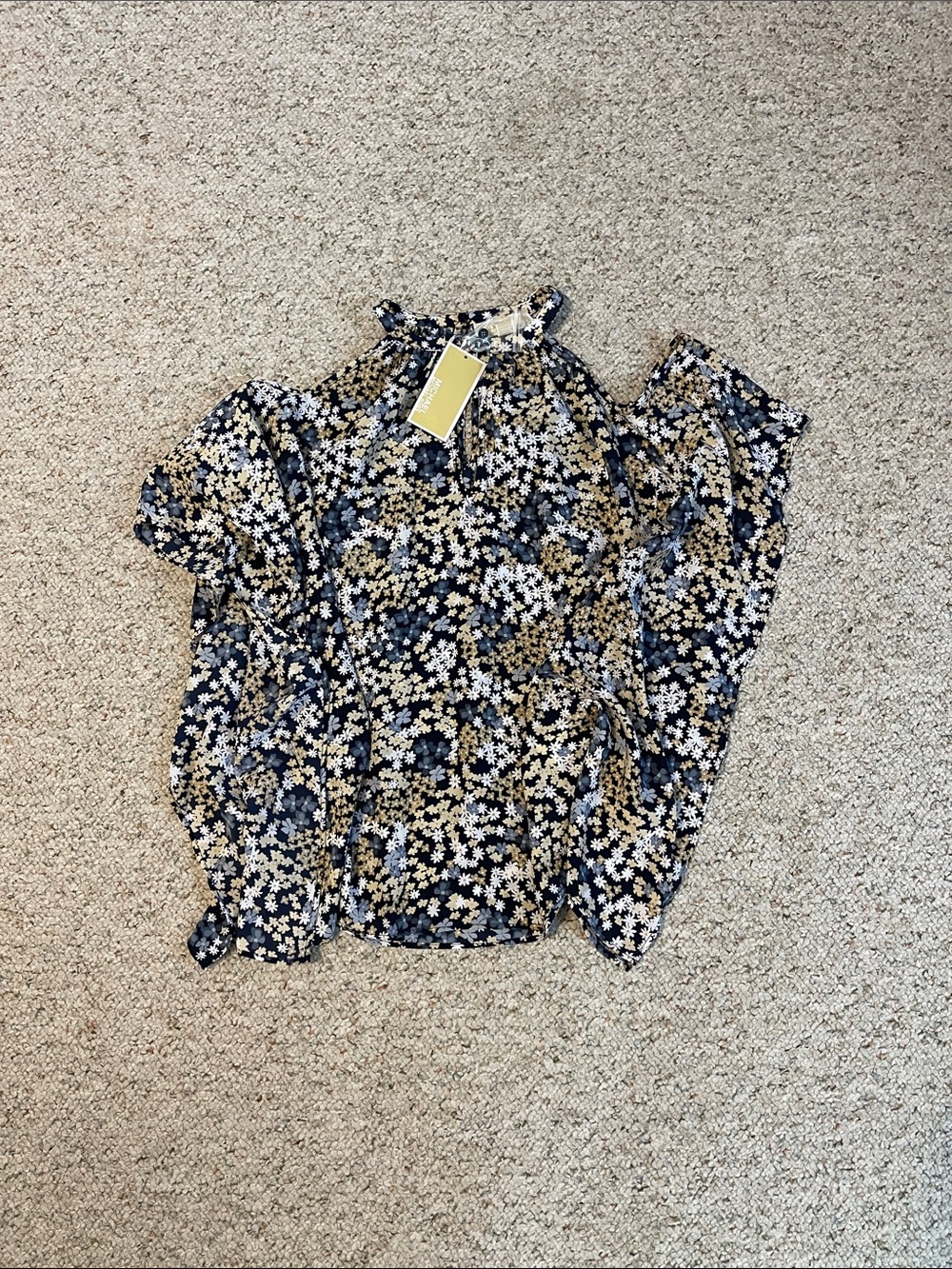 Michael Kors Navy Floral High-Neck Floral Blouse